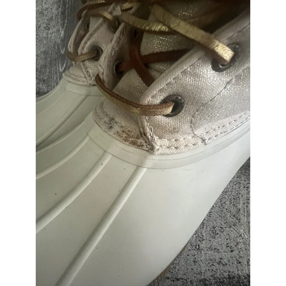 Sperry Women 5 Saltwater Waterproof Duck Boots Cream - Picture 7 of 7